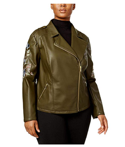 plus size embroidered leather jacket