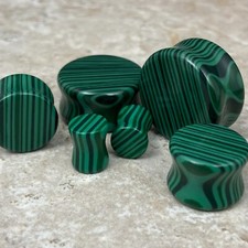 Pair of Synthetic Malachite Stone Double Flare Plugs gauges