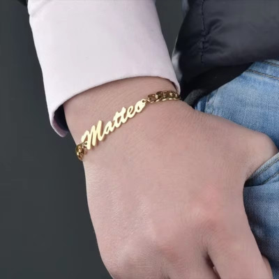 Customized Name Bracelet Cuban Chain Jewelry Stainless Steel Gold Silver Letters