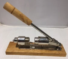 Vintage Heavy Duty Lever Action Nut Cracker Metal on Oak wood Base Adjustable