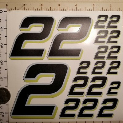 Matte Black-w/White & lime   #2's  Racing Numbers Vinyl Decal Sheet 1/10-1/12 