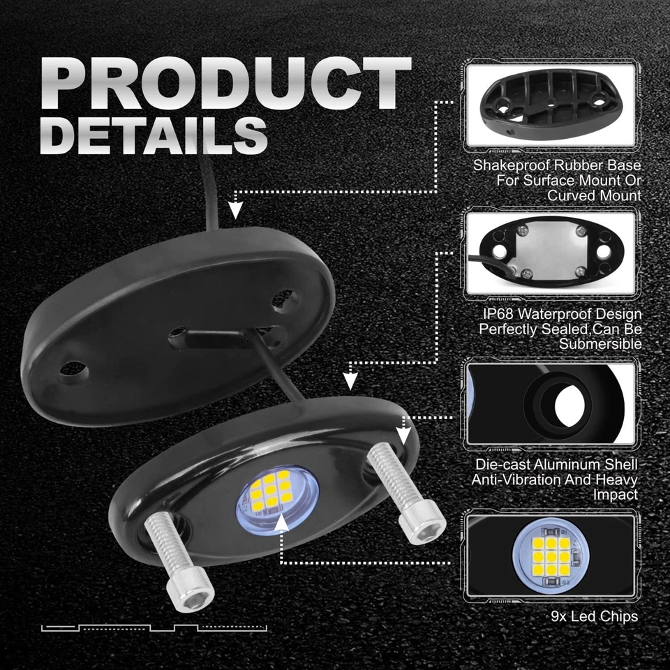 For Kawasaki Z125 Pro Z400 Z750 Z800 Z900 Z1000 White 12 Pods LED Rock Light Kit - Image 4 of 4