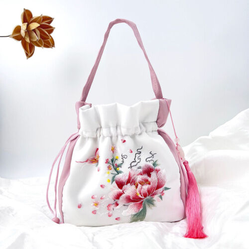 Antike chinesische bestickte Blumenbündel Mundquaste Hanfu Schultertasche Handtasche - Bild 7 von 26