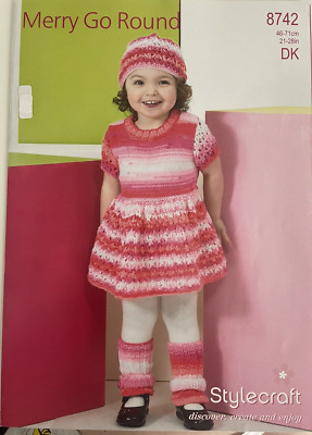 Mädchen Spitze Tunika Mütze Stulpen STRICKMUSTER Kinder Stylecraft 8742 Label