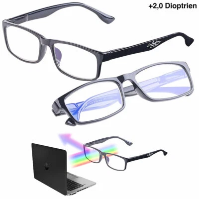 infactory 2er Pack Bildschirm-Brille mit Blaulicht-Filter, +2,0 Dioptrien