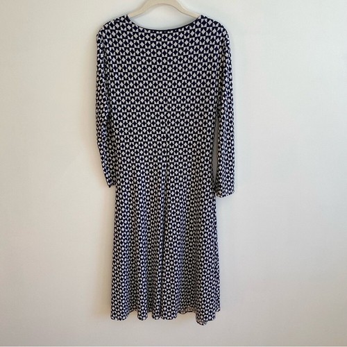 Brooks Brothers 3/4 Sleeve V-Neck Navy Blue & White Diamond Print Dress Medium - Picture 4 of 5