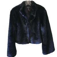 bebe coat size Large navy blue faux fur short jacket long sleeves NEW