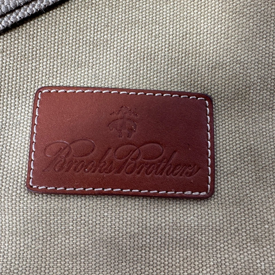 Bolso Mensajero Brooks Brothers Caqui Lona Cuero Borde Negocios De Colección Foto 2 de 4