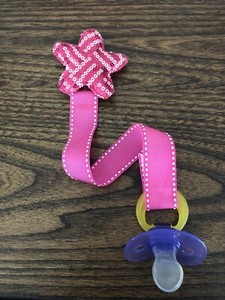 Hot Pink Star Pacifier holder clip strap, binky, paci leash-Handmade-Free Ship
