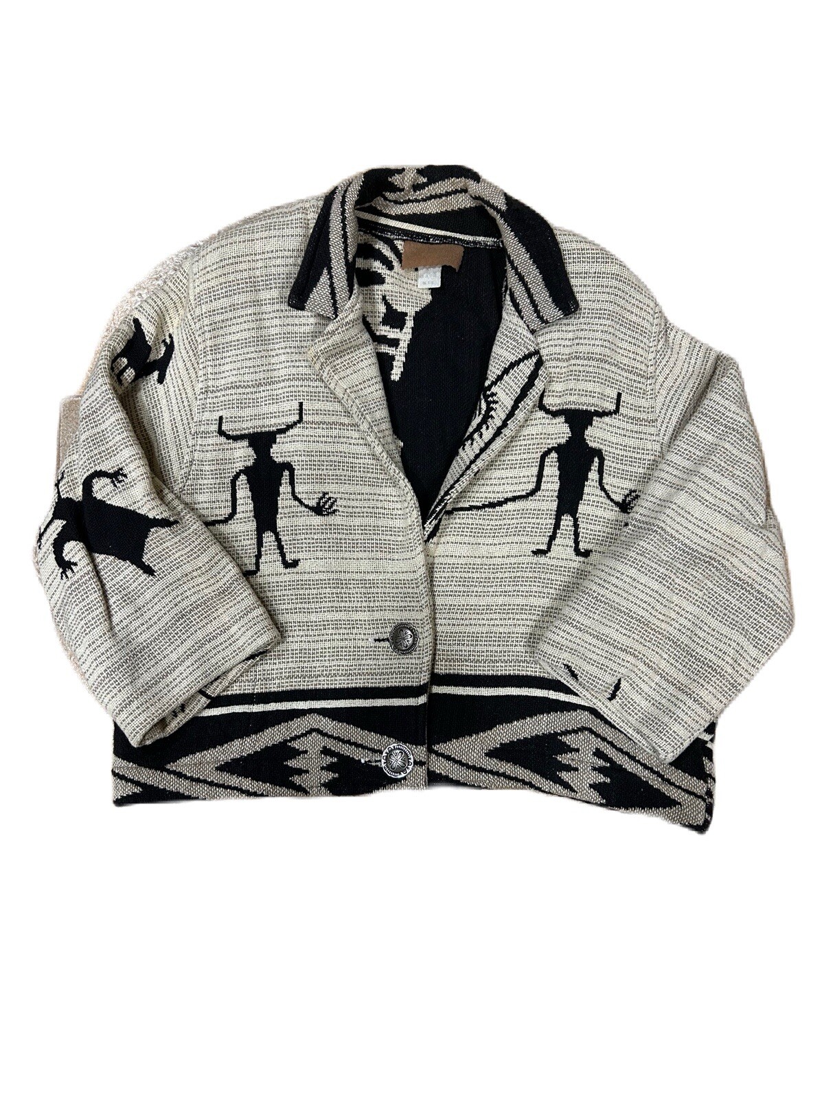 Giacca arazzo tessuto vintage pony dipinto sudoccidentale nativo Kokopelli Concho