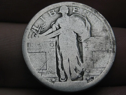 Dateless Silver Standing Liberty Quarter, Type 1 Variety Minted in 1916 and 1917