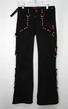 Tripp NYC Y2k Vtg Black Red Flare Pants Womens Size 0 Goth Punk Rave Zippers