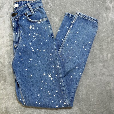 Sandro Paris Jeans Women 24x27 Paint Bleach Splatter Boyfriend Tapered High  rise