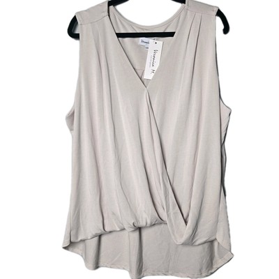 Veronica M Beige V-Neck Tank Top Plus Size 3X  Faux Wrap Hi-Low  NWT