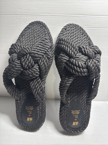 H & M Size 40 Women's Black Braided Rope Platform Slip-on Sandals - Photo 1/8