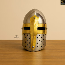 Miniaturowy mosiężny kask krzyżowca pancerz srebrny z mosiężnym akcentem akcesoria biurkowe