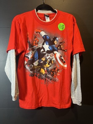 VINTAGE Y2K MARVEL MAD ENGINE CAPTAIN AMERICA AND FRIENDS RED T SHIRT NWT SZ L