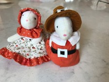 Vintage Russ Berrie Thanksgiving Pilgrim Mouse pair mini set item 2016