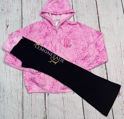 VS PINK Leopard Cheetah Print Full Zip Hoodie Bling Foldover Flare Leggings XL