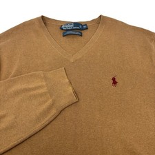 Polo Ralph Lauren Mens XL Brown V-Neck 100 Pima Cotton Pullover Sweater