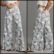 Pilcro Anthropologie Adi Patterned Mid-Rise Wide-Leg Flare Fray Jeans Size 31 12