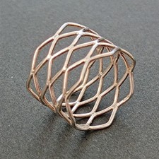 VTG Sterling Silver Wide Band Ring Geometric Mesh Cutout Modernist Minimalist