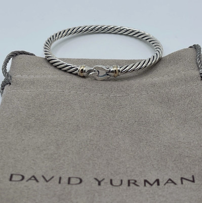 David Yurman Armband 4 mm Kabel Flex Schnalle Sterlingsilber und 14 Karat Gelbgold