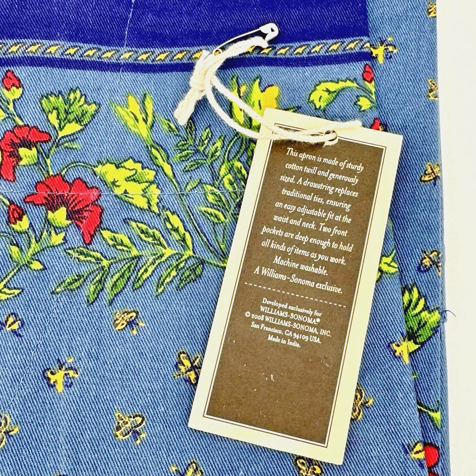 NUEVO Delantal Williams Sonoma Adulto Provenza 100% Algodón Azul Francés Country Floral Foto 3 de 4