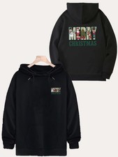 Men'S Christmas Santa Claus  Reindeer Print Hooded Sweatshirt - Front  Back Do