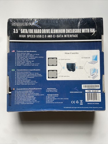 NEW Sabrent EC-UEIS7 3.5” SATA/IDE Hard Drive Aluminum Enclosure W/ Fan USB 2.0 - Afbeelding 2 van 4