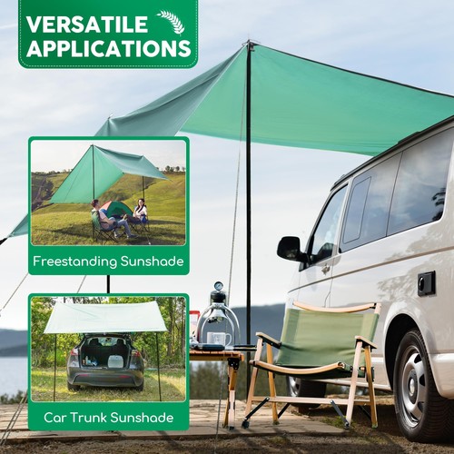 Tenda da Sole Portatile per Auto, Tenda da Veicolo Leggera per Campeggio UV50+ Tettoia per Auto... - Foto 4 di 8