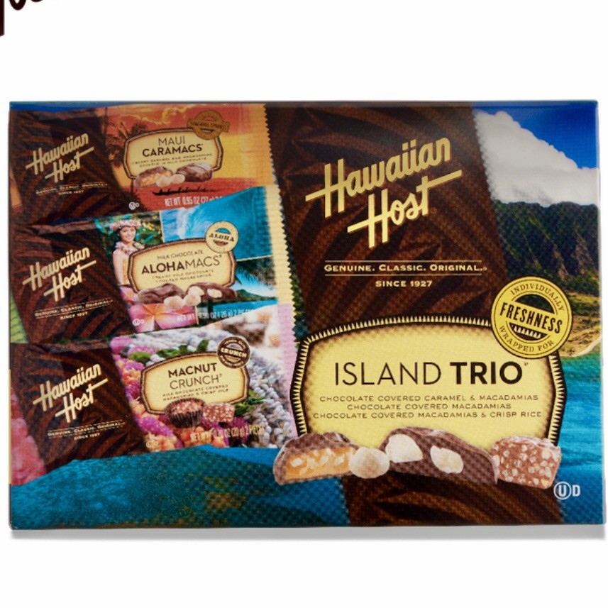 Hawaiian Host Island Trio Chocolate Covered Macadamia Nut Variety Box, 15 Packs