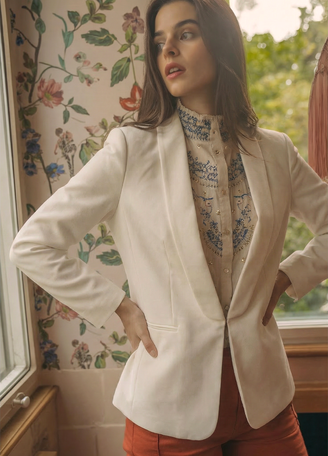 NWT H&M Women’s Ivory Mid‑Length Classic Blazer Business Casual Jacket Size 4