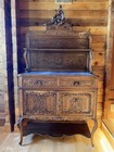 Carved Wood Brown Freestanding Cabinet, Raised Panel Hinged 2 Doors 2 Drawers — photo 1
