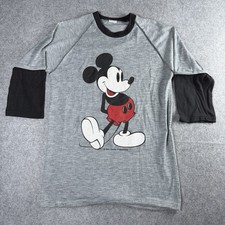 Vintage 70s Disney Mickey Mouse 3/4 Sleeve T-Shirt Sz Small Gray Ringer Tee RARE