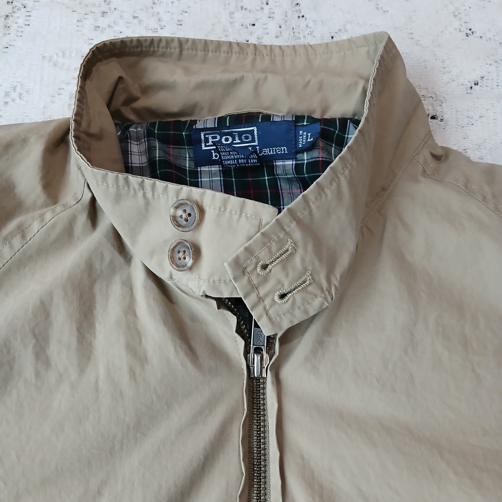 Vintage Polo Ralph Lauren Harrington Jacket Mens L Luxury Beige Plaid Lining 