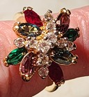 Vintage Women's EDCO Signed Gold Tone Cocktail Ring With Multicolor Stones SZ 5½ — photo 2