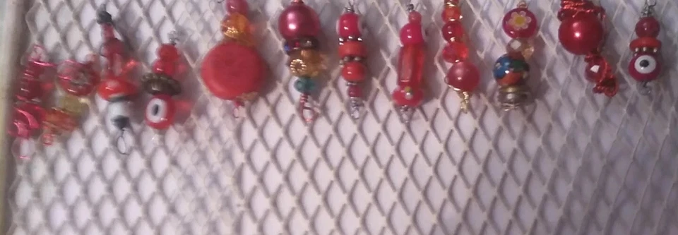Big Lot Of 12 Handmade Lampwork Glass Jewelry Making Bead Drop Dangles All Reds! - Image 4 of 4