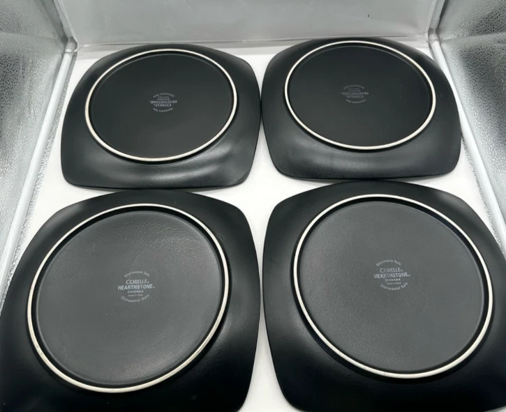4 Corelle Hearthstone Royal White Square Individual Dinner Plate White/Black EUC - Image 3 of 4