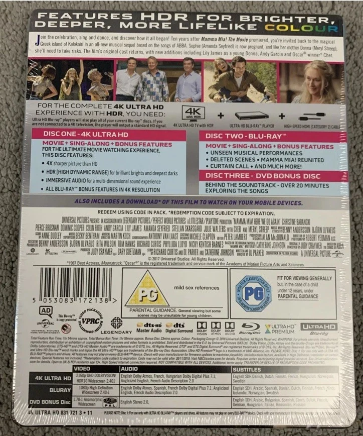 Mamma Mia! Here We Go Again 4K + Blu-ray Ltd Edition Steelbook Brand New Sealed - Image 2 of 2