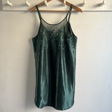 Dentelle Women  s Medium Vintage Forest Green Slip Dress Lingerie with Embroidery