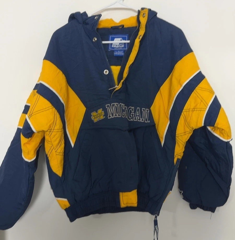 STARTER　フーディージャケット　ミシガン・ウルヴァリンズ　紺/黄　M Vintage Starter Michigan Wolverines Pullover Jacket L Navy Blue