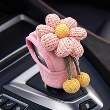 Knitted Flowers Car Gear Shift Knob Cover, Universal Vehicle Manual Pink