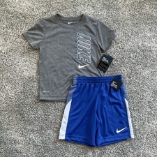 NWT. NIKE GRAY BLUE DRI-FIT 2-PIECE T-SHIRT AND SHORTS SET. SIZE 6. BOYS.