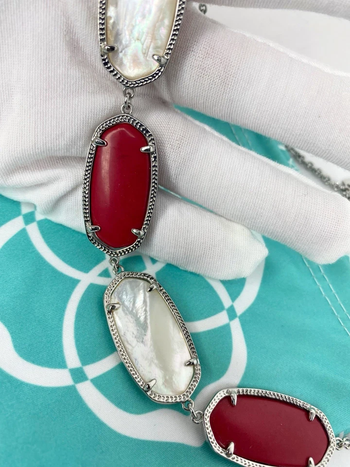 Collar Kendra Scott Valencia Rojo y Madreperla Tono Plata Difícil de Encontrar RARO Foto 4 de 4