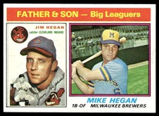 1976 Topps Baseball Jim Hegan/Mike Hegan Father & Son #69 EX-MT Miscut Back