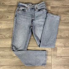 Levi's Wedgie Straight Leg Light Wash Ripped High Rise Button Fly Jeans sz 27