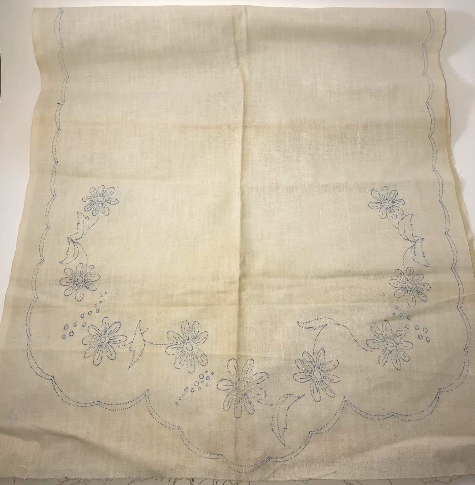 Table Runner Flowers 54" X 18" C. 1930 Cotton Linen