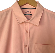Apt 9 Men's Fit Button-Up Shirt Peach Size LARGE Slim Performance Untucked SS