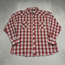 VINTAGE Wrangler Pearl Snap Western Shirt Men s 2XL XXL Red Grey Plaid Cowboy